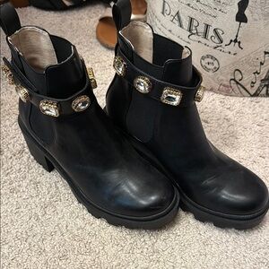Elegant Black Ankle Boots with Gem Accents